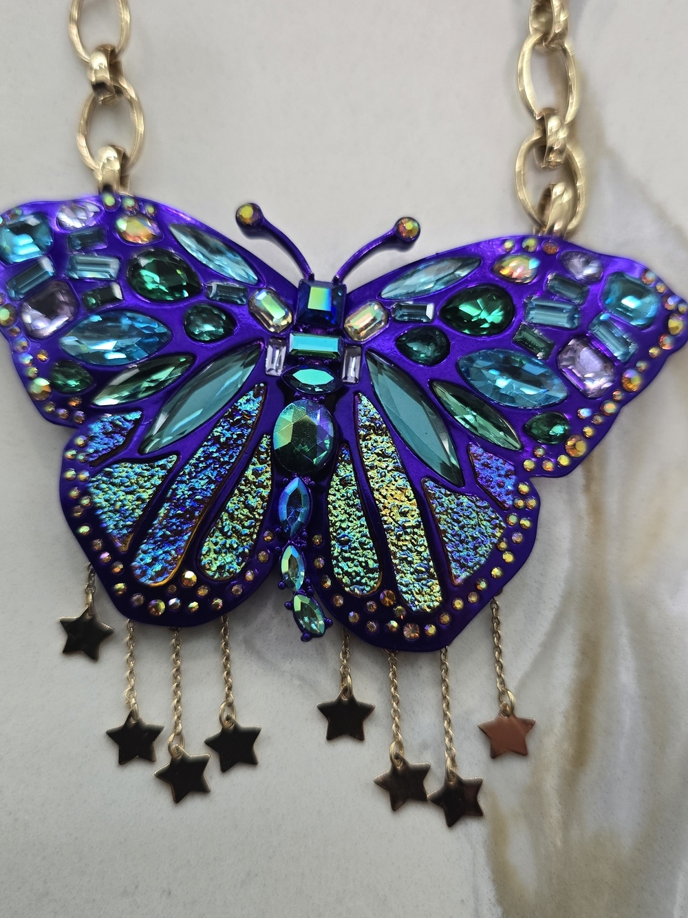 Betsey Johnson Gold-Tone Necklace with Purple & Teal Butterfly Pendant - Picture 3 of 8